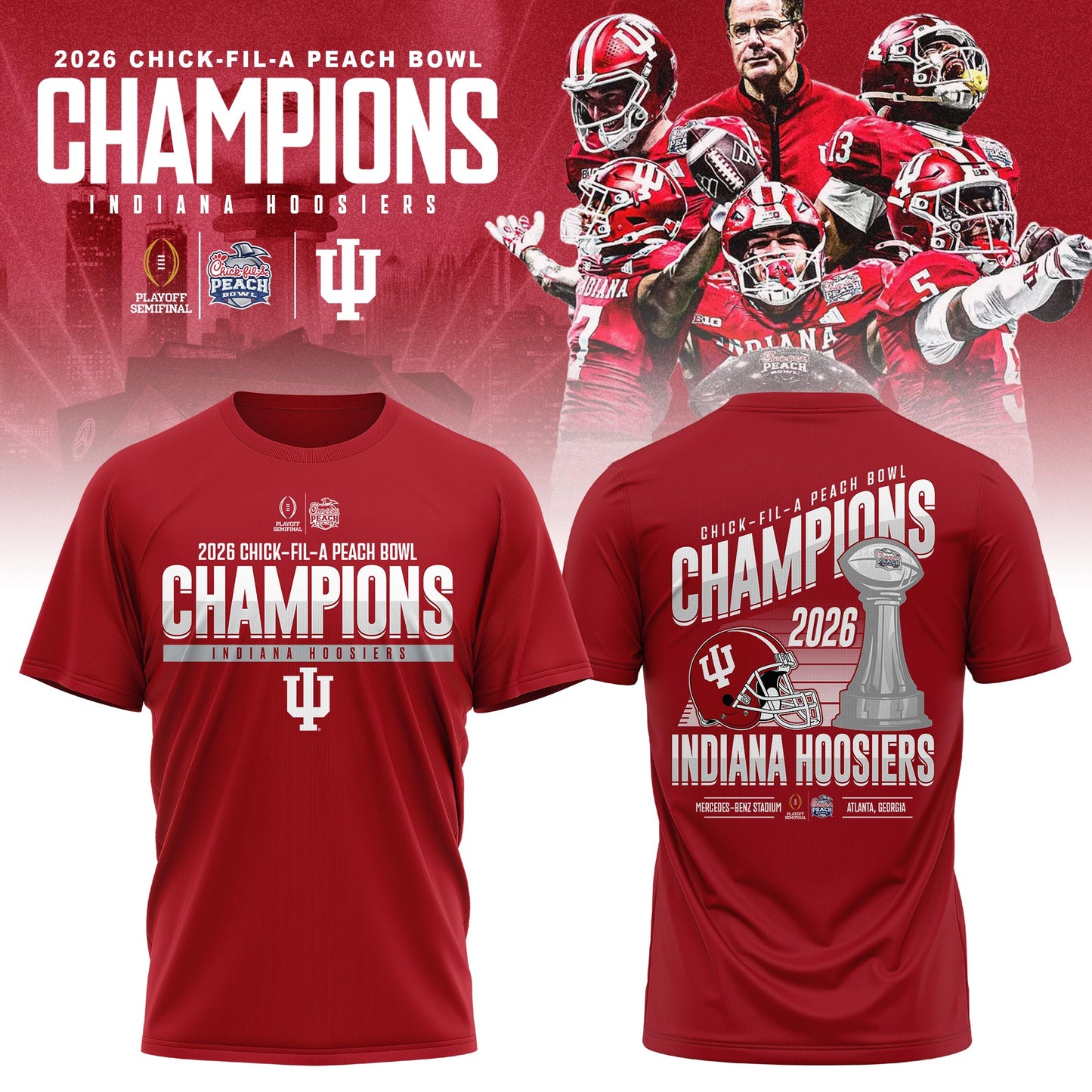 Indiana Hoosiers 2026 Peach Bowl Champions T-shirt – Cardinal