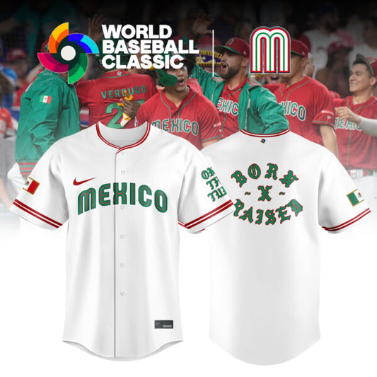 _ Mexico Baseball x Born x Raised Green 2026 World Baseball Classic Jersey Limited Edition White