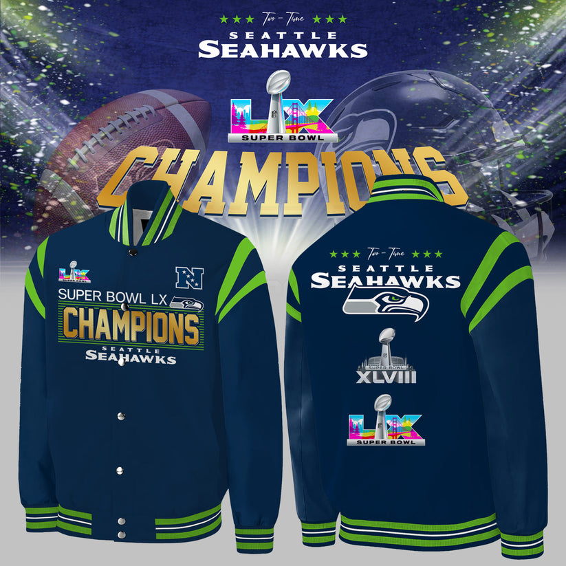 Limited Edition SEAHAWKS CHAMPIONS Super Bowl LX Bomber Jacket