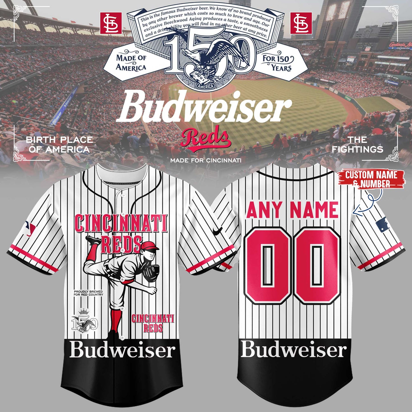 Red ⚾ Budweiser 150 years custom Jersey-KC03252625