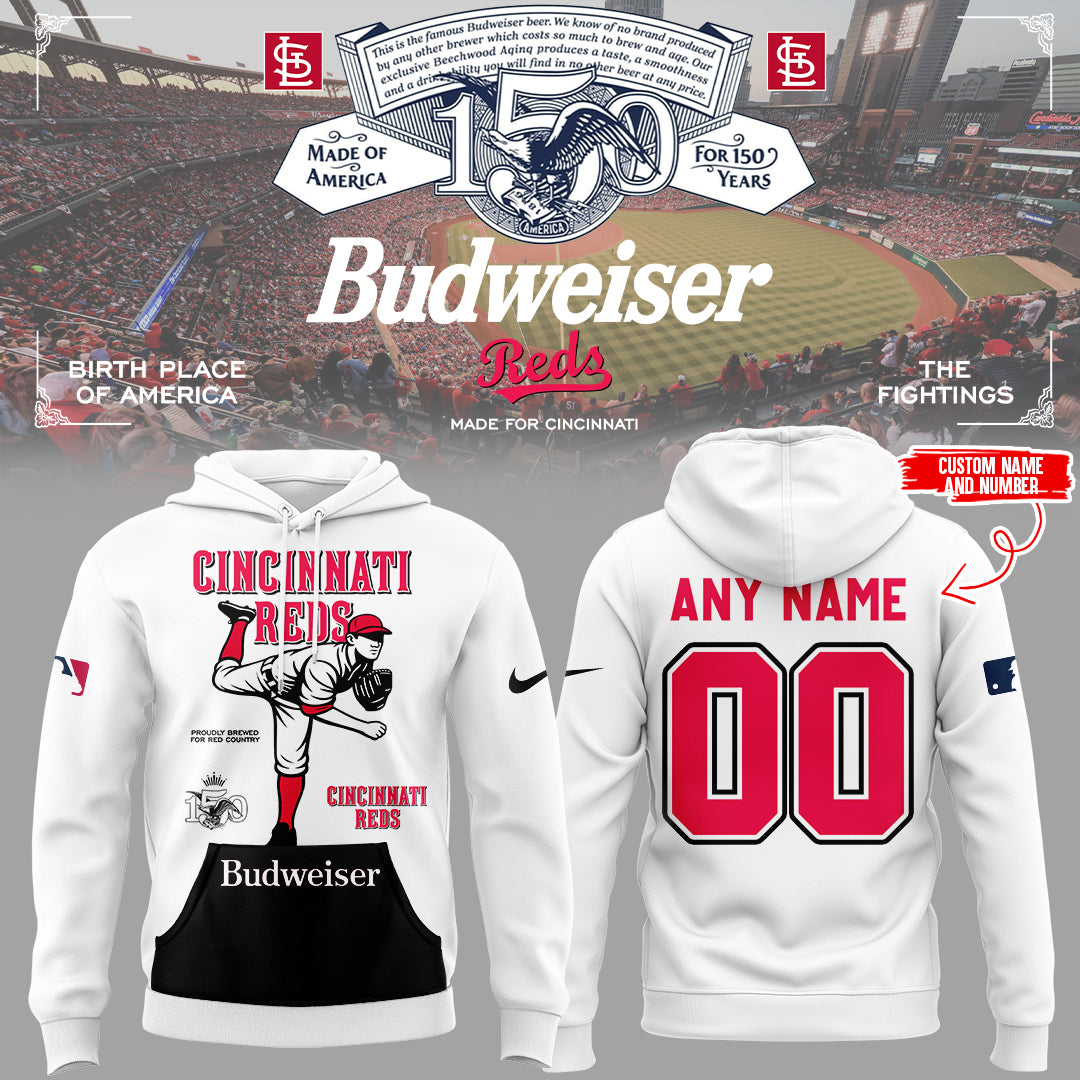 Red ⚾ Budweiser 150 years custom Hoodie-KC03252629