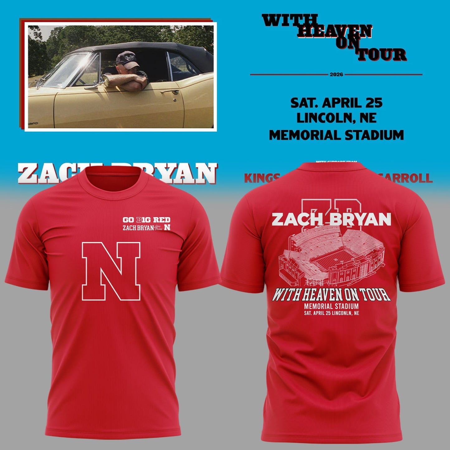 Limited Edition “With Heaven On Tour 2026” at Memorial Stadium Shirt