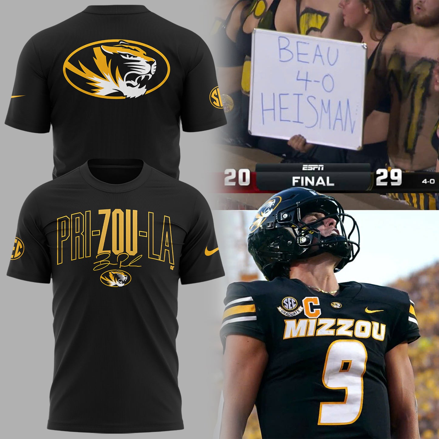Limited Edition Missouri Football: Beau Pribula Pri-Zou-La TShirt-KC09222505