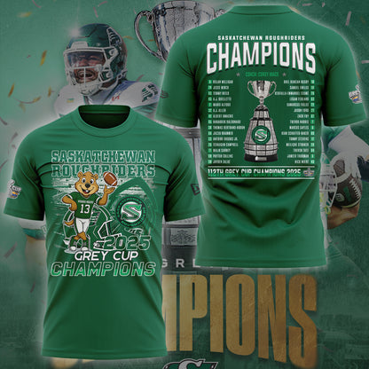 Limited Edition Roughriders 2025 Grey Cup Champions Shirt-KC11172529