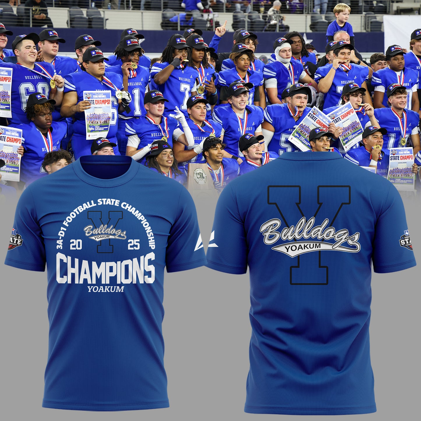 Limited Edition Yoakum Champions🏆3A-D1 𝐅𝐨𝐨𝐭𝐛𝐚𝐥𝐥 𝐂𝐡𝐚𝐦𝐩𝐢𝐨𝐧𝐬𝐡𝐢𝐩 2025 T-Shirt