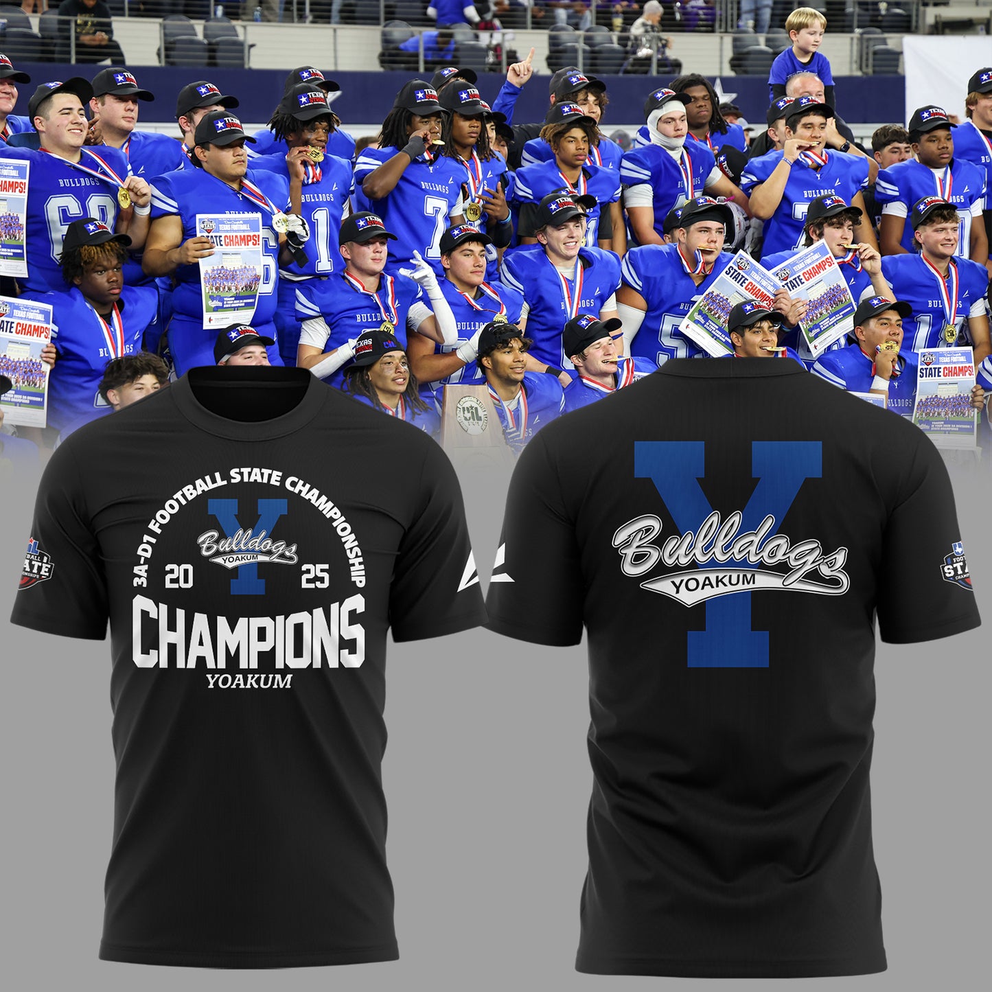 Limited Edition Yoakum Champions🏆3A-D1 𝐅𝐨𝐨𝐭𝐛𝐚𝐥𝐥 𝐂𝐡𝐚𝐦𝐩𝐢𝐨𝐧𝐬𝐡𝐢𝐩 2025 T-Shirt