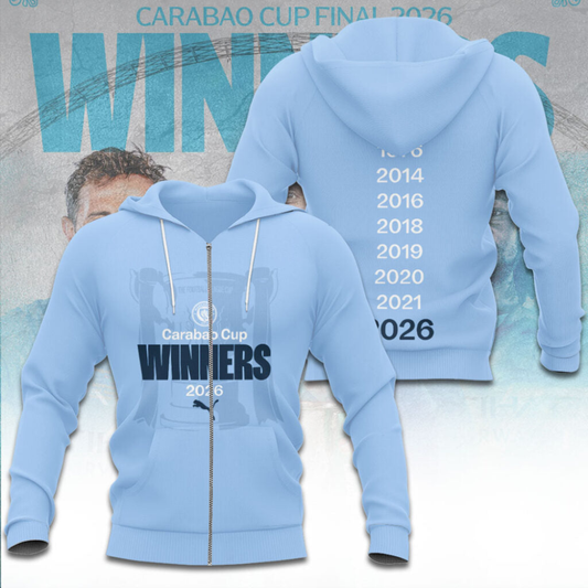 Manchester City Carabao Cup Winner’s 2026 3D ZipHoodie