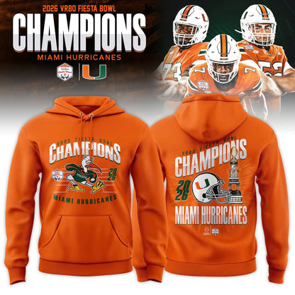 Miami Hurricanes 2026 Fiesta Bowl Champions Hoodie – Orange