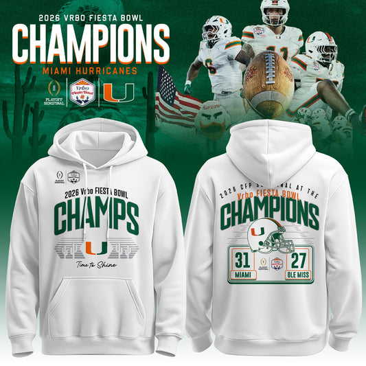 Miami Hurricanes 2026 Fiesta Bowl Champions Locker Room Hoodie – White