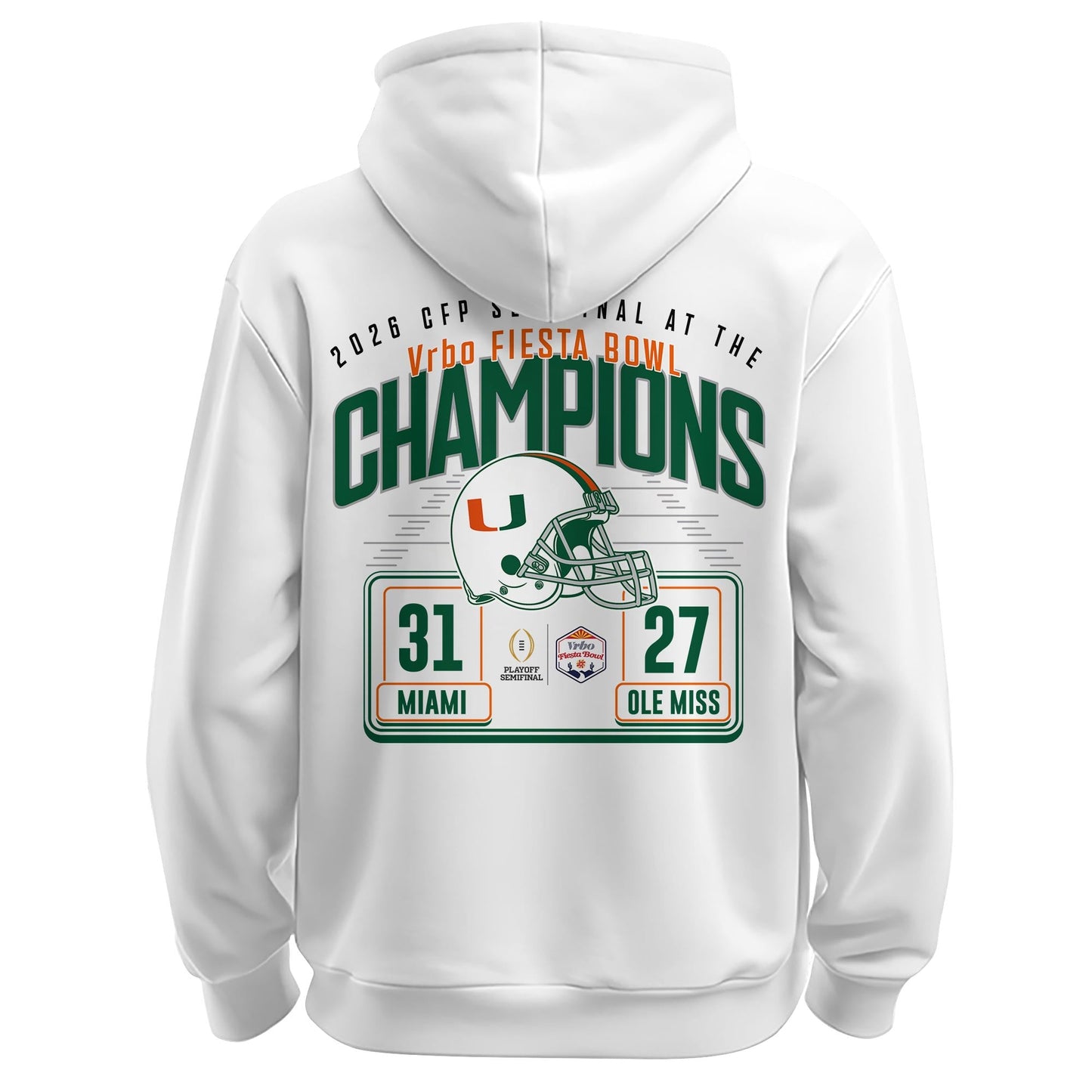 Miami Hurricanes 2026 Fiesta Bowl Champions Locker Room Hoodie – White