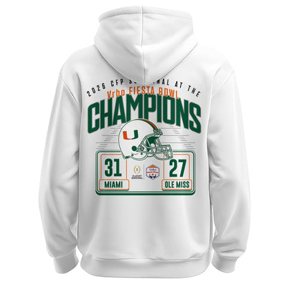 Miami Hurricanes 2026 Fiesta Bowl Champions Locker Room Hoodie – White