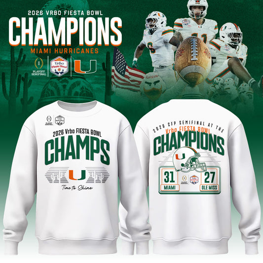 Miami Hurricanes 2026 Fiesta Bowl Champions Locker Room Sweatshirt – White