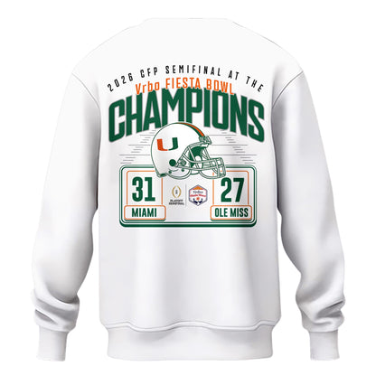 Miami Hurricanes 2026 Fiesta Bowl Champions Locker Room Sweatshirt – White