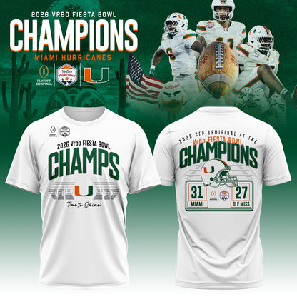 Miami Hurricanes 2026 Fiesta Bowl Champions Locker Room T-shirt – White