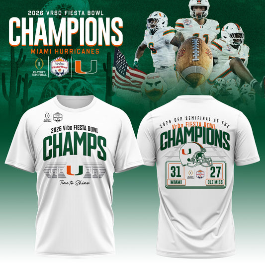Miami Hurricanes 2026 Fiesta Bowl Champions Locker Room T-shirt – White