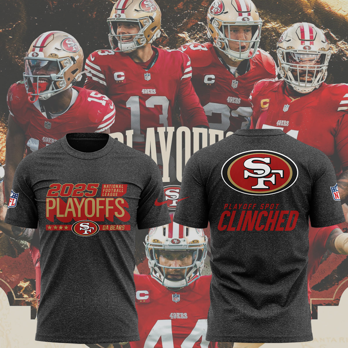 Limited Edition 2025 49ers Playoffs Clinched T-Shirt-ND12222540