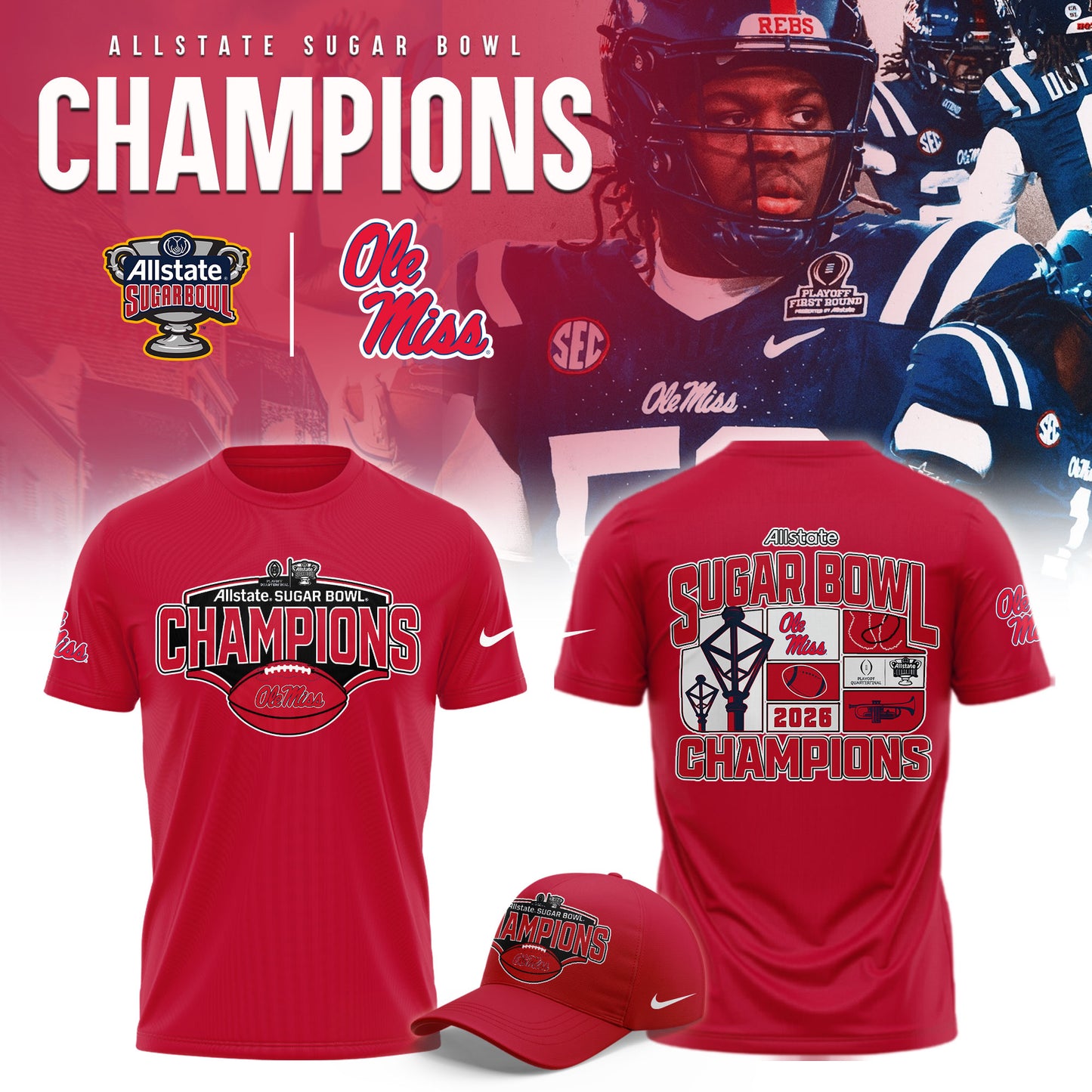 Ole Miss Rebels 2026 AllState Sugar Bowl Champions Limited Shirt v2