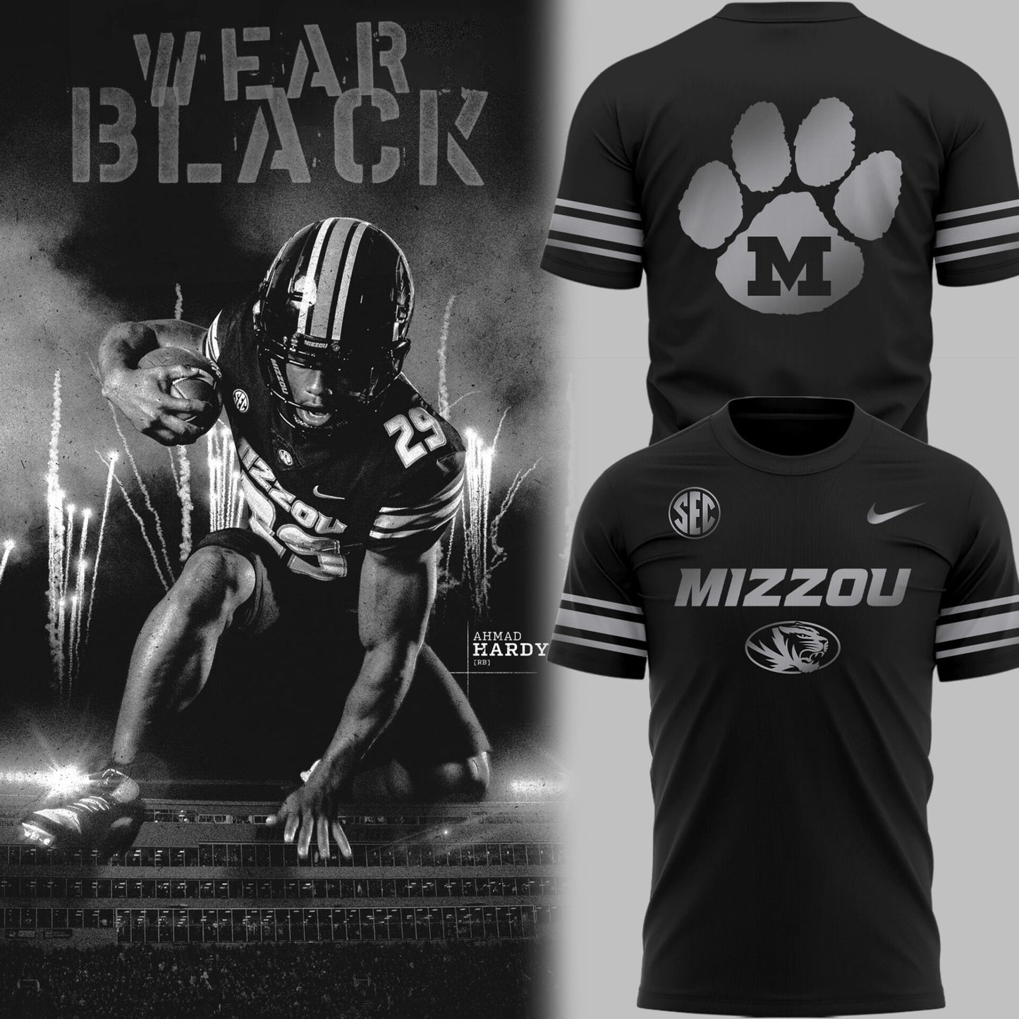 Limited Edition Mizzou Football Blackout TShirt-PU25092151