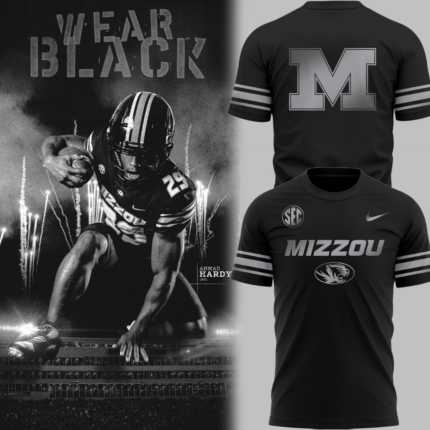 Limited Edition Mizzou Football Blackout TShirt-PU25092152