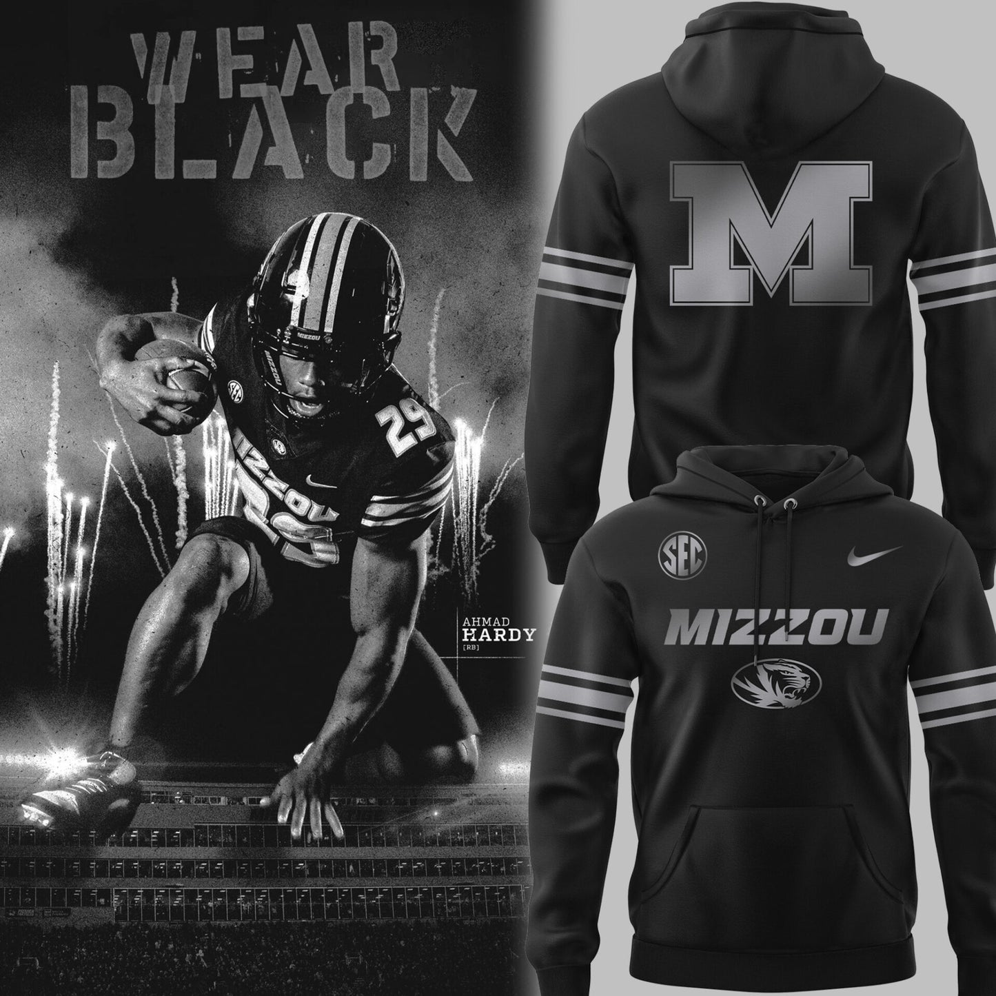 Limited Edition Mizzou Football Blackout Hoodie-PU25092153