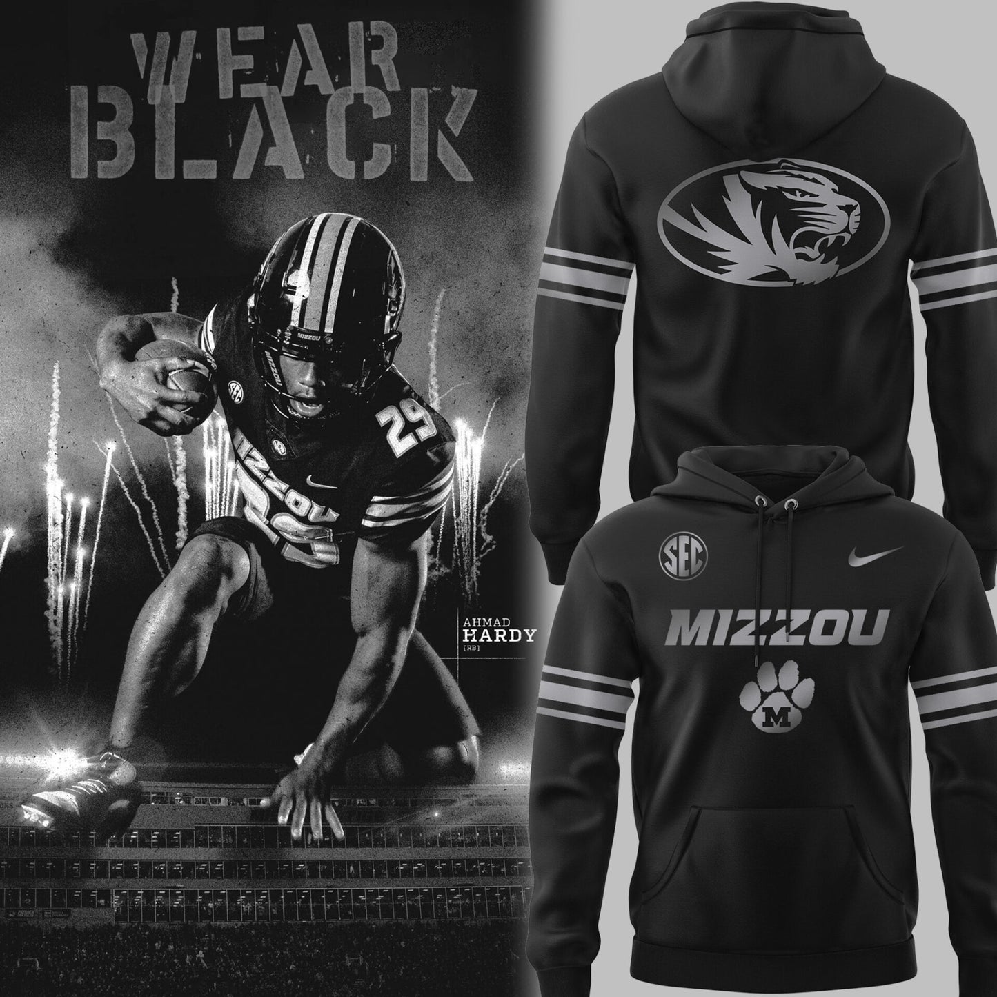 Limited Edition Mizzou Football Blackout Hoodie-PU25092155