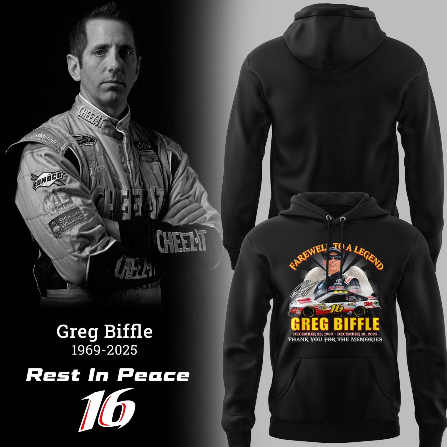 Limited Edition Rest In Peace Greg Biffle Hoodie-PU25121940