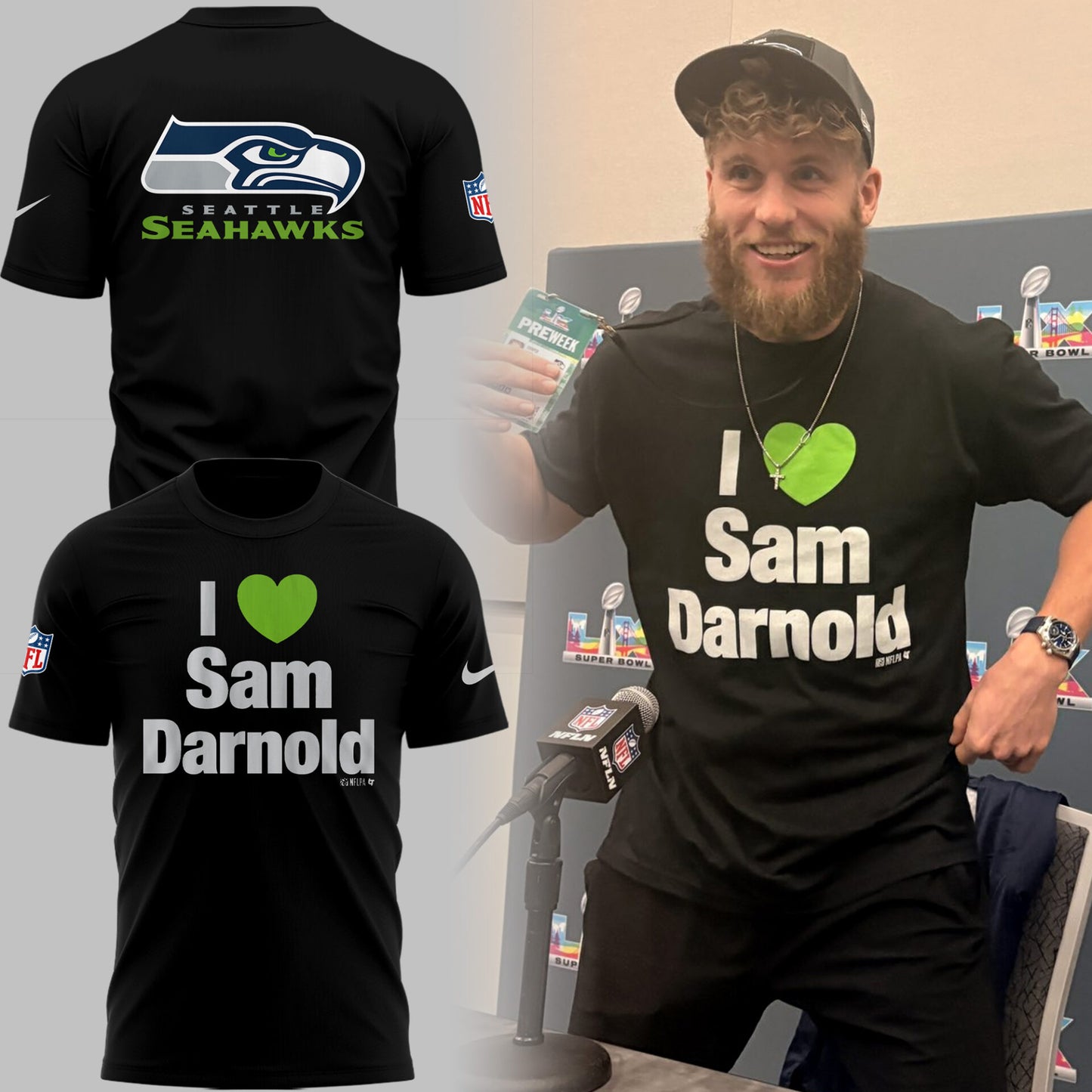 SEAT 🏈 ‘I 💚 Sam Darrno’ TShirt-PU26020620