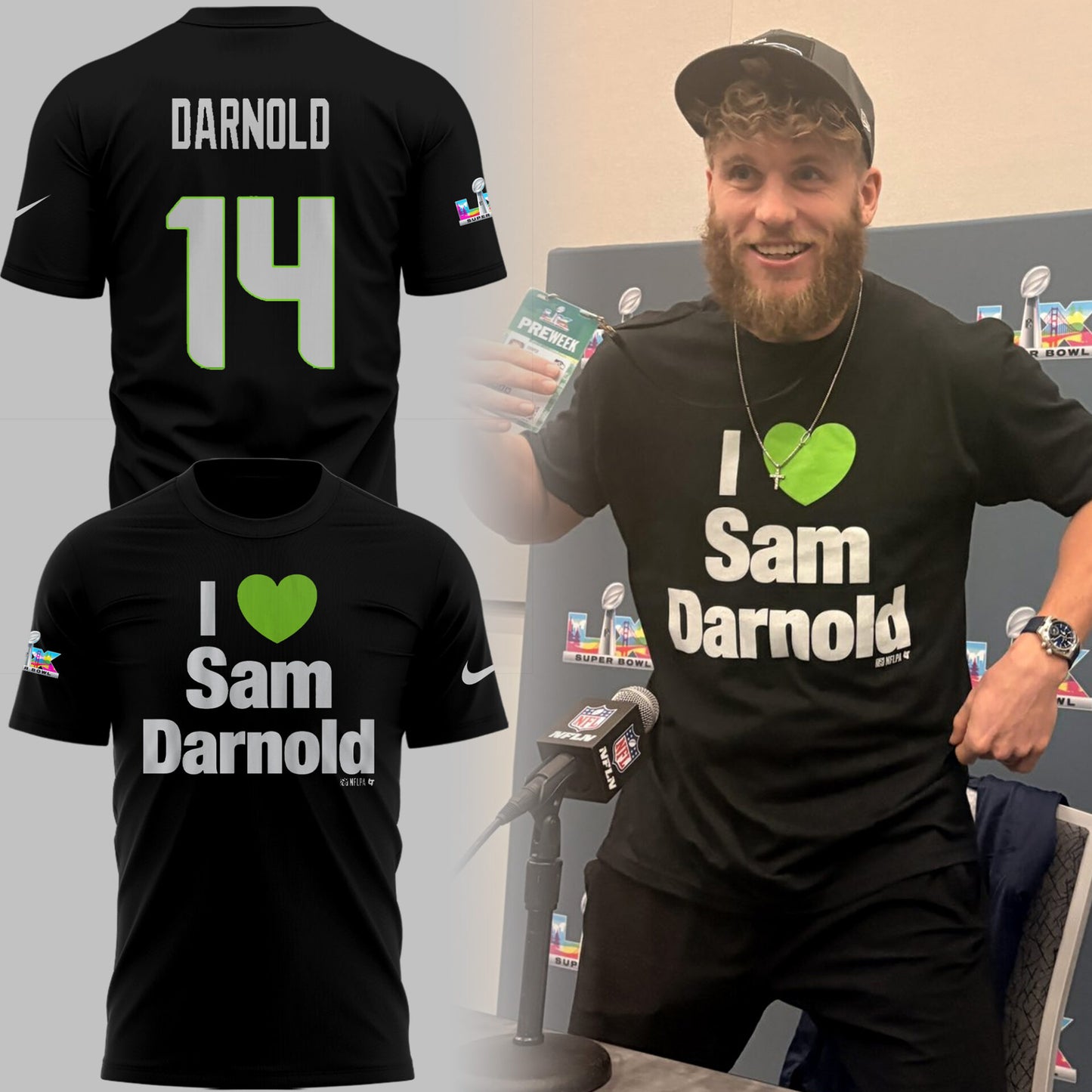 SEAT 🏈 ‘I 💚 Sam Darrno’ TShirt-PU26020623
