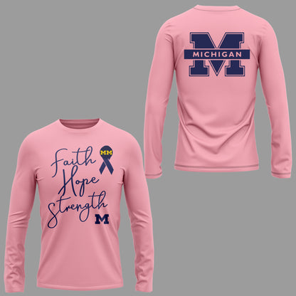 Limited Edition Michigan MBB Block Cancer Long Sleeve Shirt-PU26020707