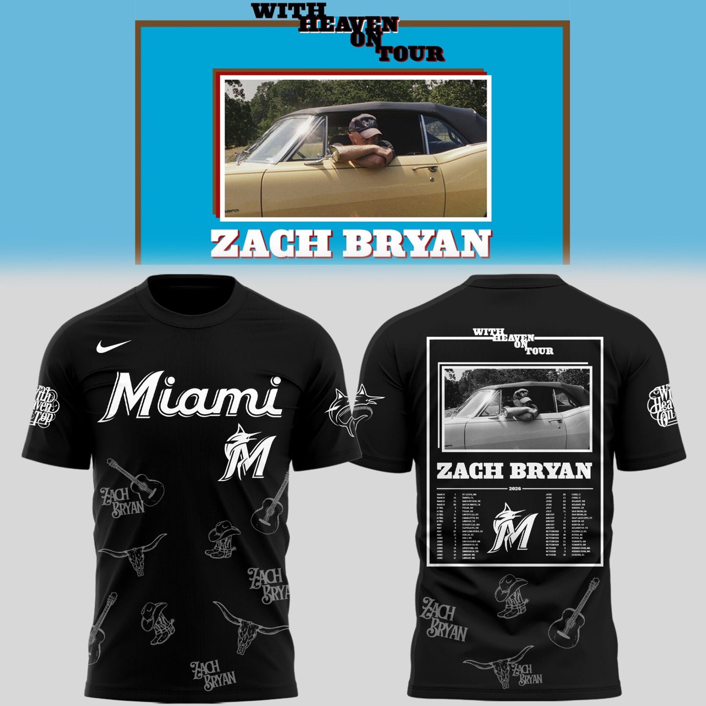 Limited Zach “With Heaven On Tour 2026.” x Marlins TShirt-PU26031409