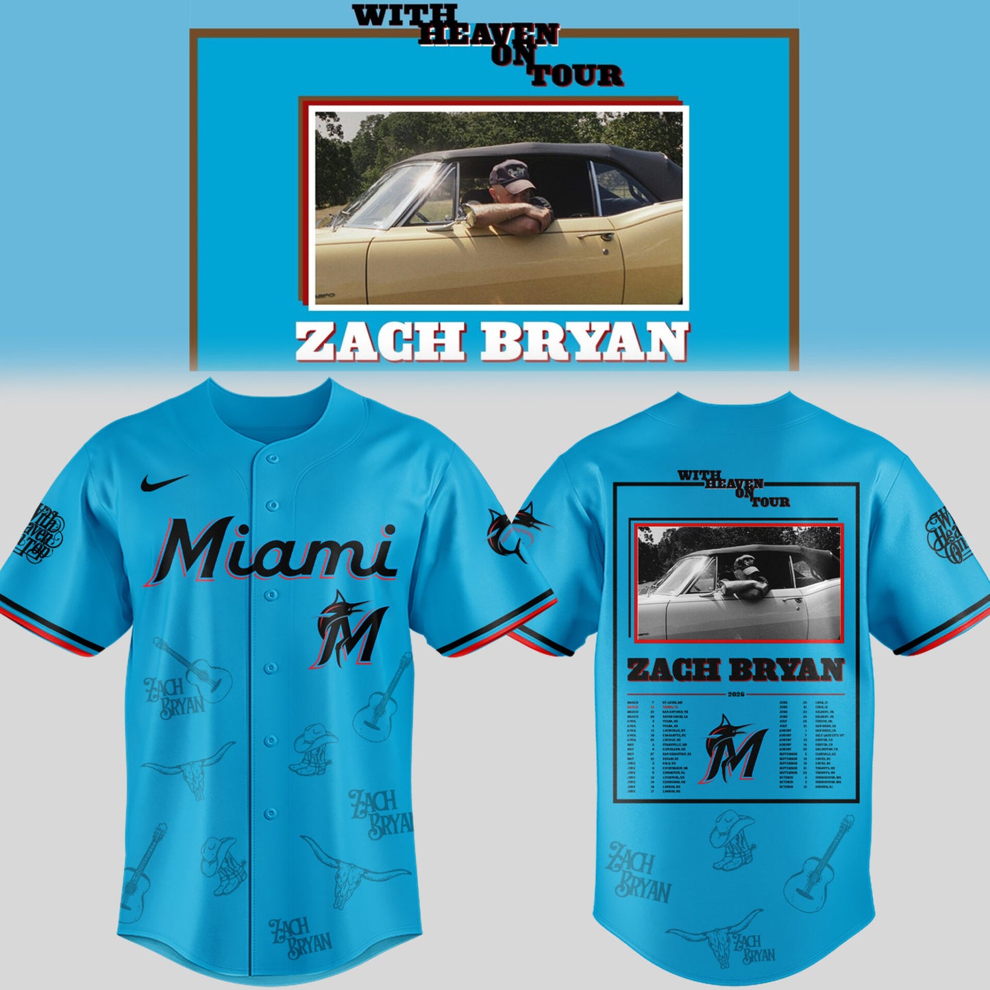 Limited Edition Miami Marlins x Zach “With Heaven On Tour 2026.” Jersey-PU26031411