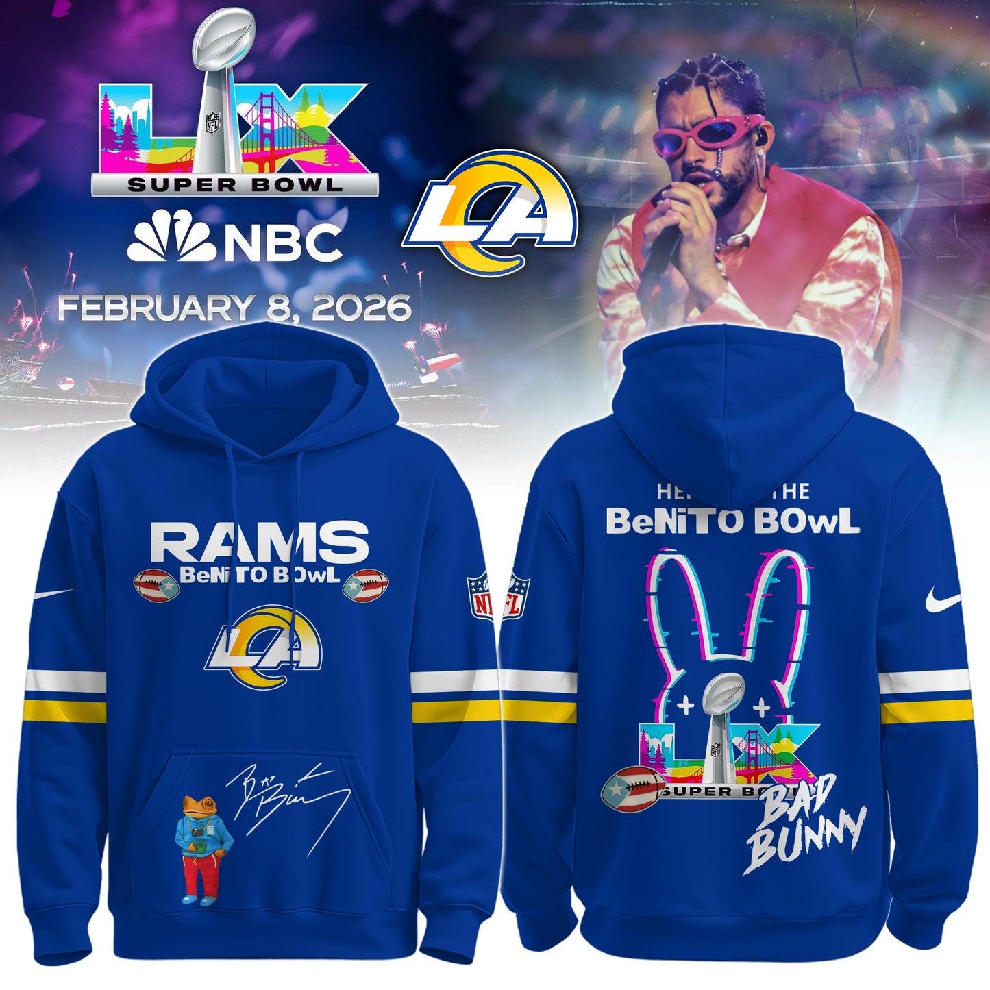 LA Rams x Bad Bunny | Super Bowl 2026 Hoodie Limited Edition Selling Out Fast
