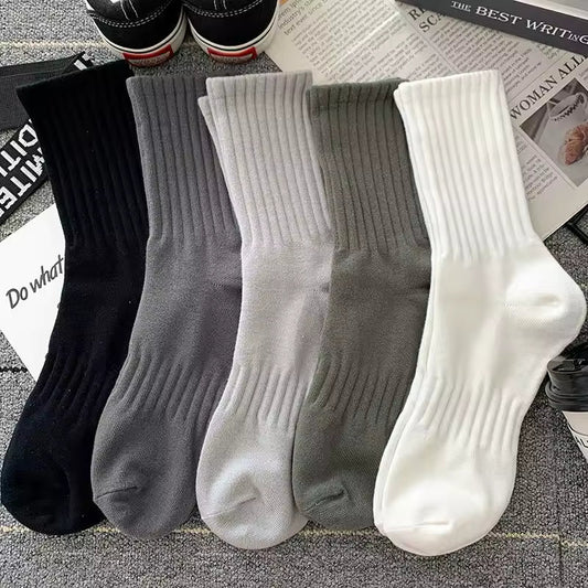 🎁 New 5 Pairs Cool Men Black White Warm Socks Set Autumn Winter Male Solid Color Sport Short Socks (100% off)