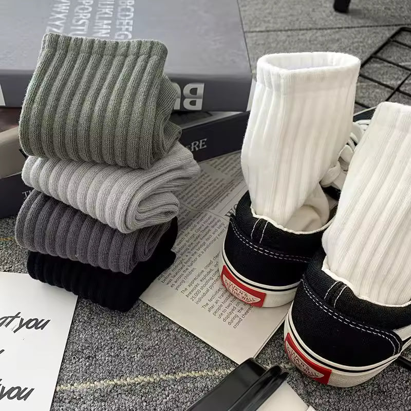 New 5 Pairs Cool Men Black White Warm Socks Set Autumn Winter Male Solid Color Sport Short Socks