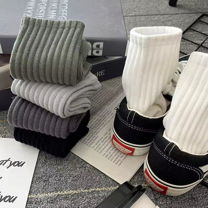 New 5 Pairs Cool Men Black White Warm Socks Set Autumn Winter Male Solid Color Sport Short Socks