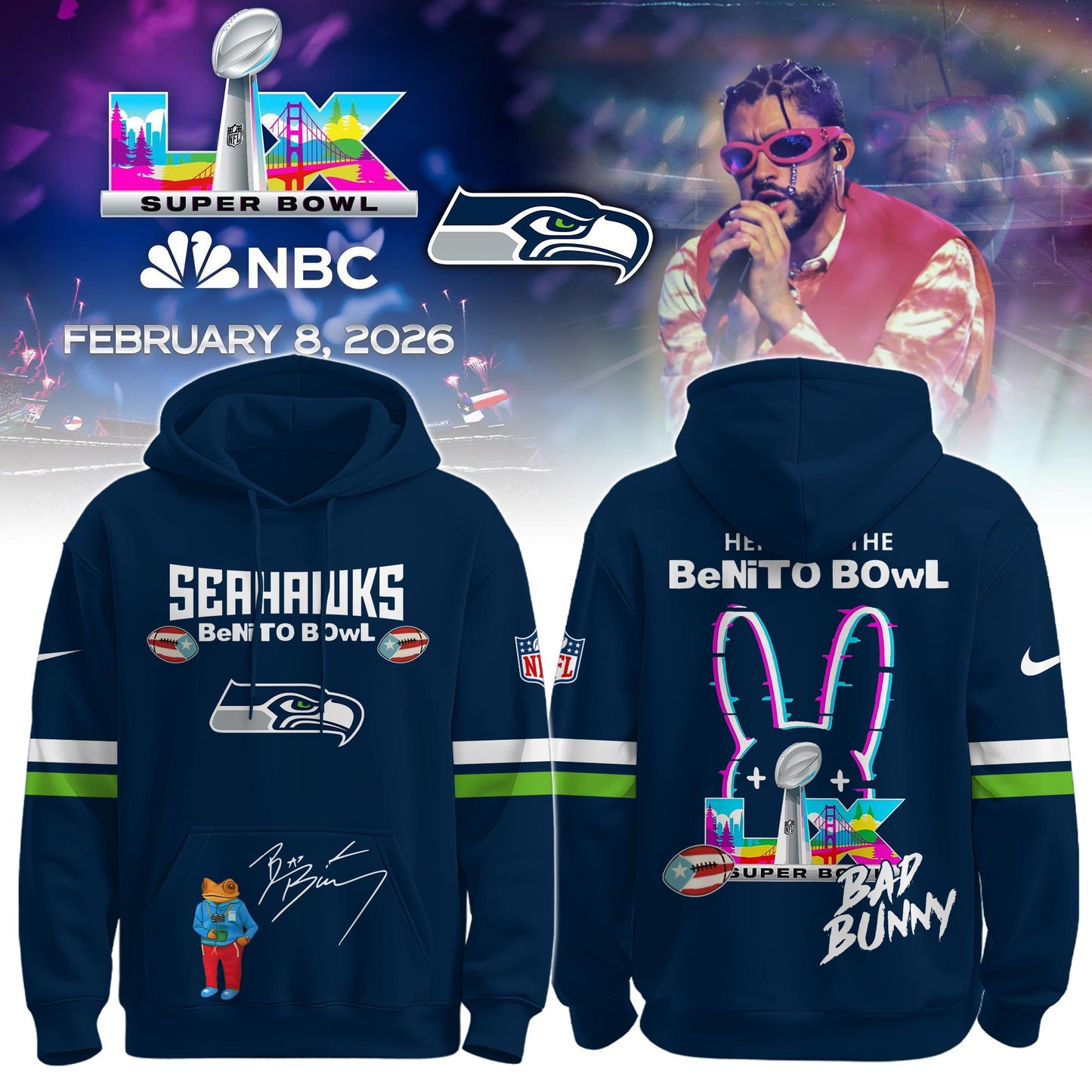 S Seahawks x Bad Bunny | Super Bowl 2026 Hoodie Limited Edition Selling Out Fast