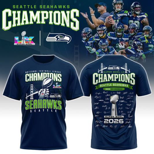 Seattle Seahawks– Super Bowl LX 2025 Champions T-Shirt