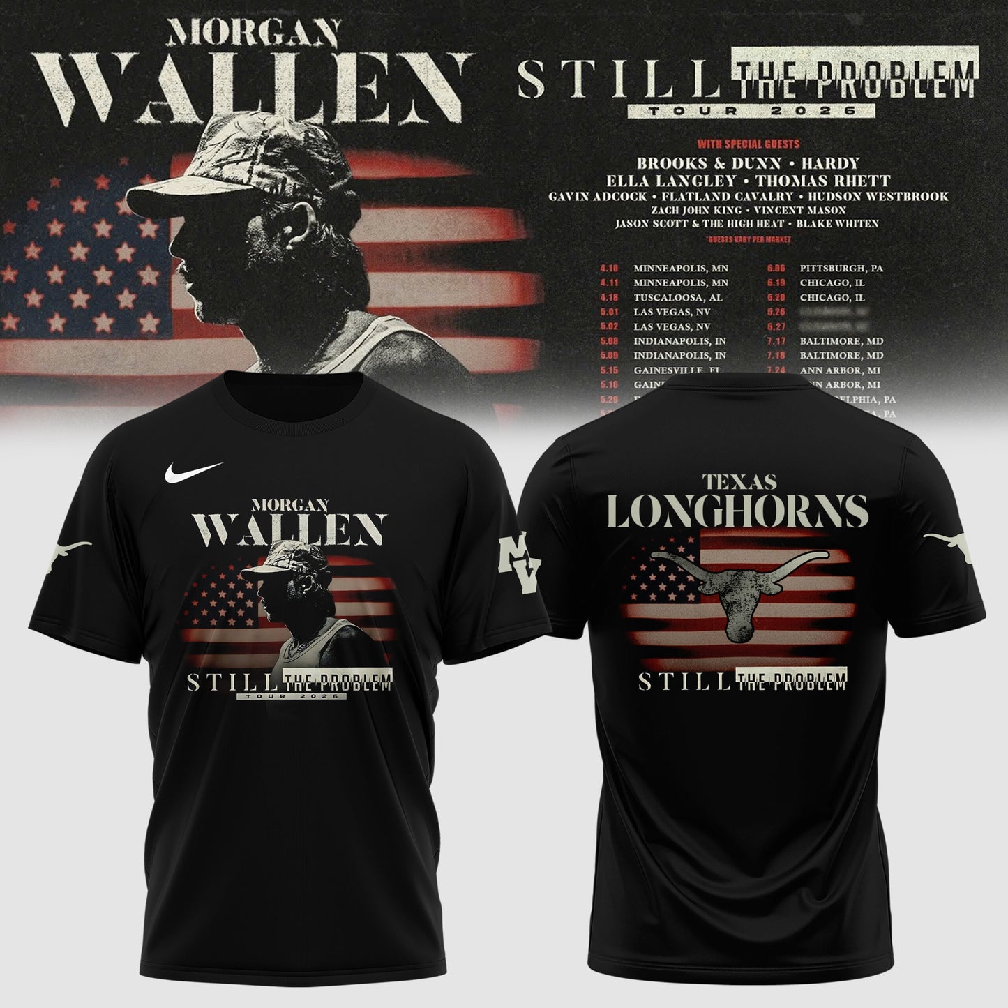 _ Texas Longhorns x Morgan Wallen — Still The Problem Tour 2026 Collection T-Shirt