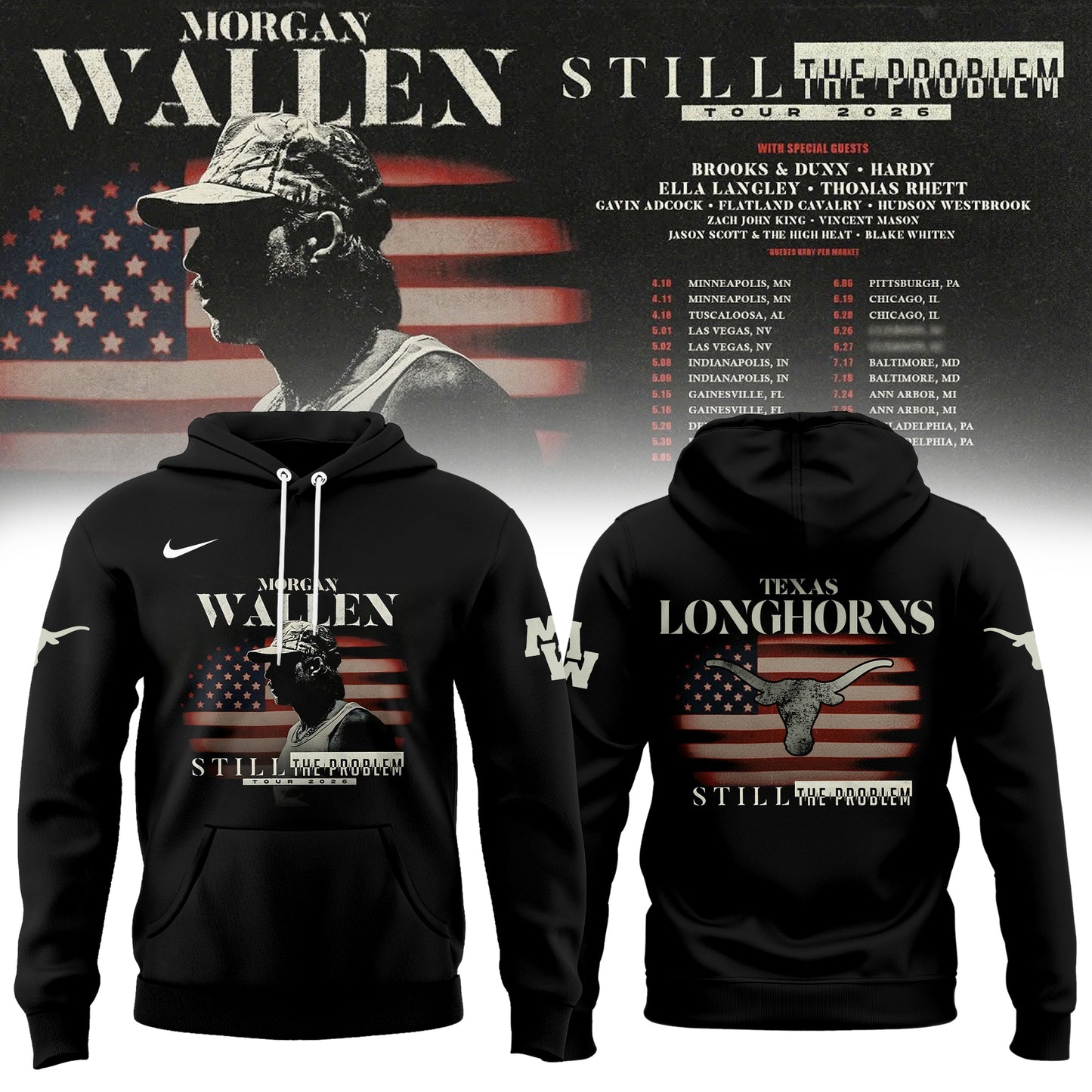 _ Texas Longhorns x Morgan Wallen — Still The Problem Tour 2026 Collection Hoodie