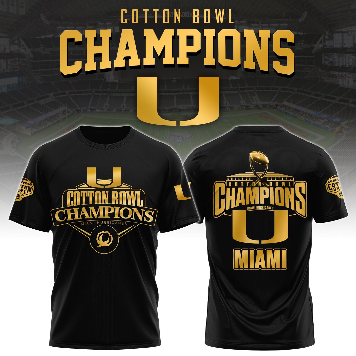 UM Hurricanes Football Cotton Bowl Champions Special Tshirt Limited Edition