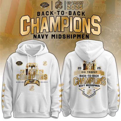 .Navy Midshipmen Special Back to Back CIC trophy Champions 2025 Hoodie #2