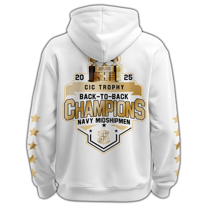 .Navy Midshipmen Special Back to Back CIC trophy Champions 2025 Hoodie #2