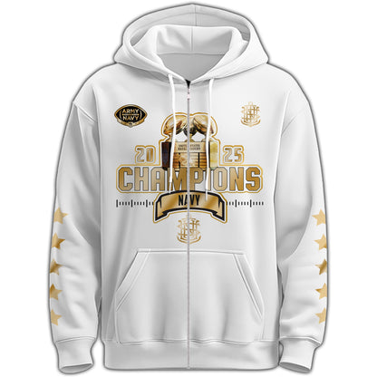 .Navy Midshipmen Special Back to Back CIC trophy Champions 2025 Zip Hoodie #2