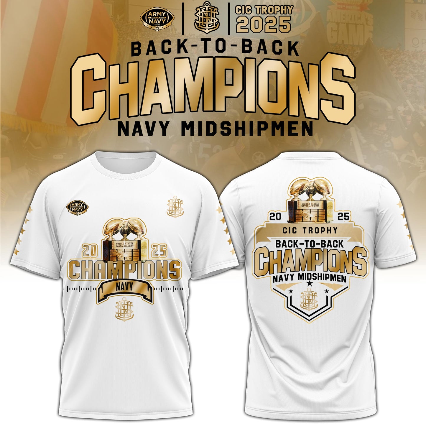 .Navy Midshipmen Special Back to Back CIC trophy Champions 2025 T.shirt #2