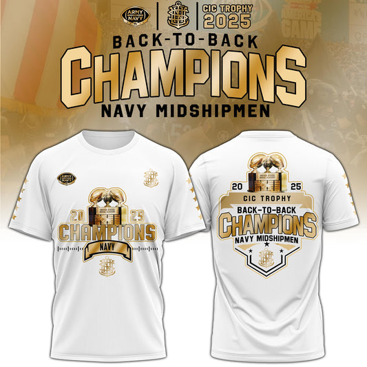 .Navy Midshipmen Special Back to Back CIC trophy Champions 2025 T.shirt #2