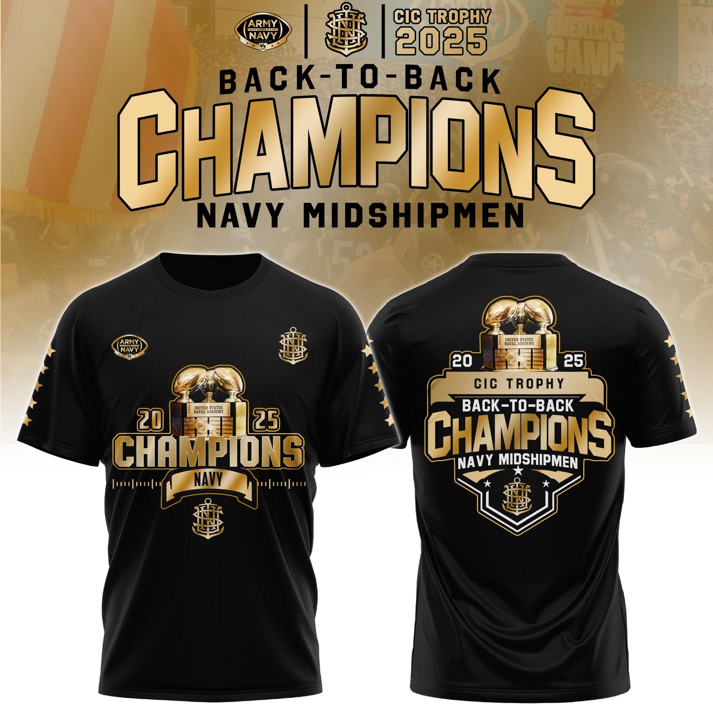 .Navy Midshipmen Special Back to Back CIC trophy Champions 2025 T.shirt