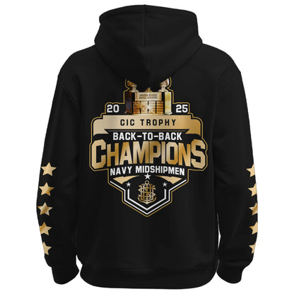 .Navy Midshipmen Special Back to Back CIC trophy Champions 2025 Zip Hoodie