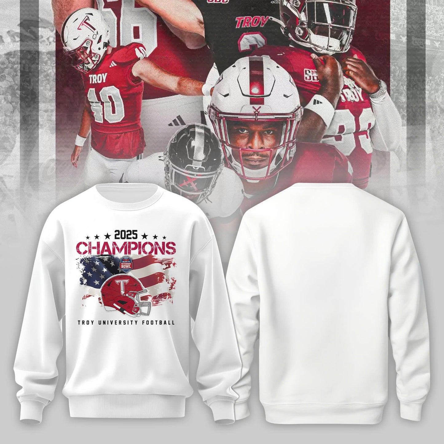 Troy University Football 2025 IS4S SALUTE TO VETERANS BOWL Champions Sweater