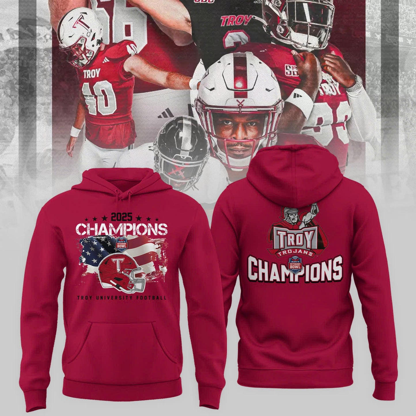 Troy University Football 2025 IS4S SALUTE TO VETERANS BOWL Champions Hoodie