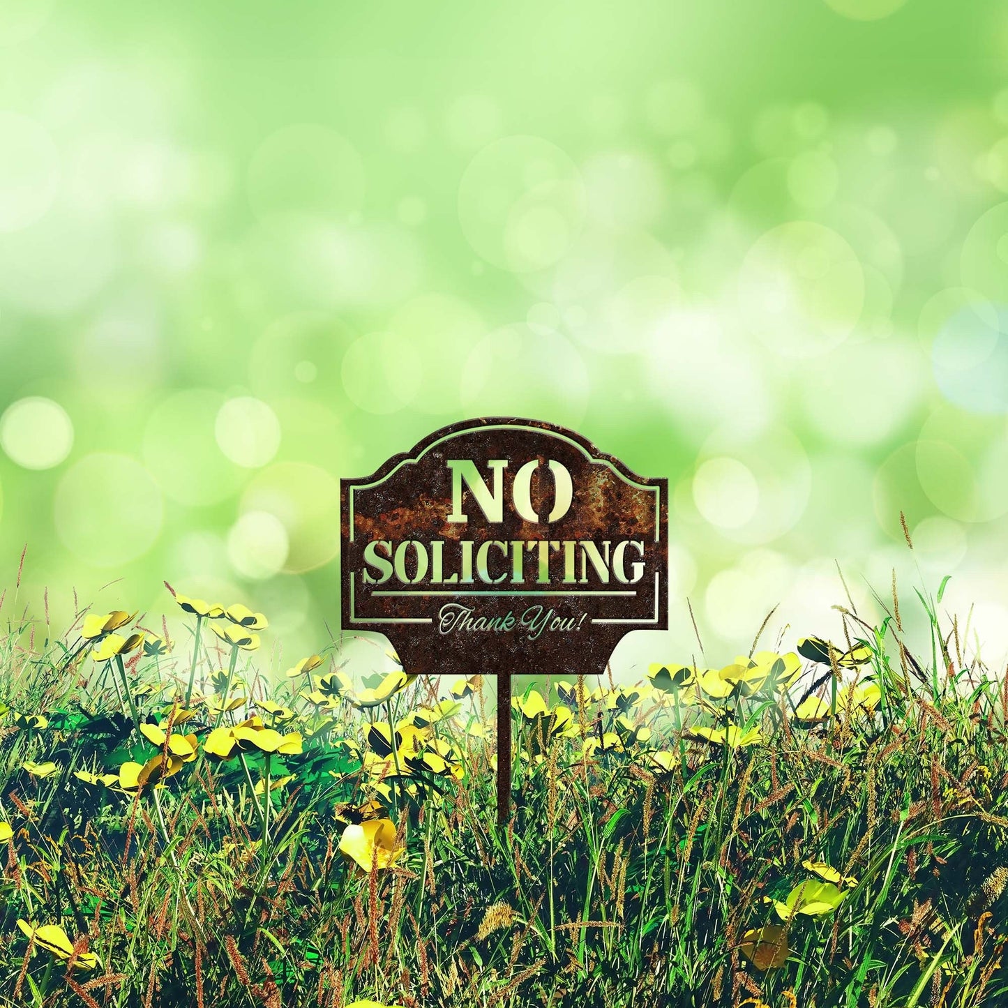 No Soliciting Yard Sign Metal Rusty, Notice Warning Garden Stake, Metal Yard Art, Outdoor Decor, Property Protected, Metal Garden Sign